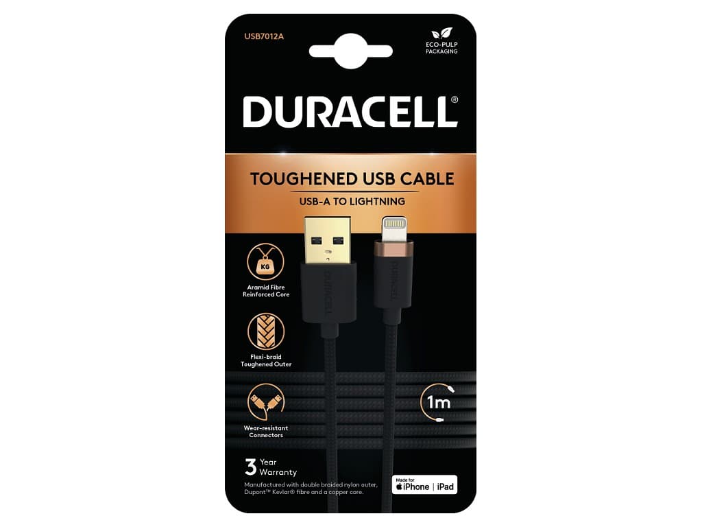 Duracell USB7012A Lightning-kabel Zwart