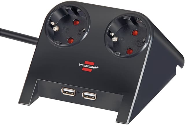 Stekkerdoos Brennenstuhl bureau 2vdig incl 2 USB 1.8m zwart