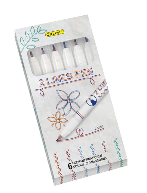 Fineliner Online 2-lijnen assorti doos à 6 stuks