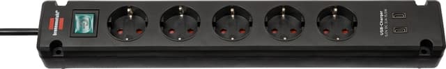 Stekkerdoos Brennenstuhl Bremounta 5vdig incl 2 USB C 3 meter zwart