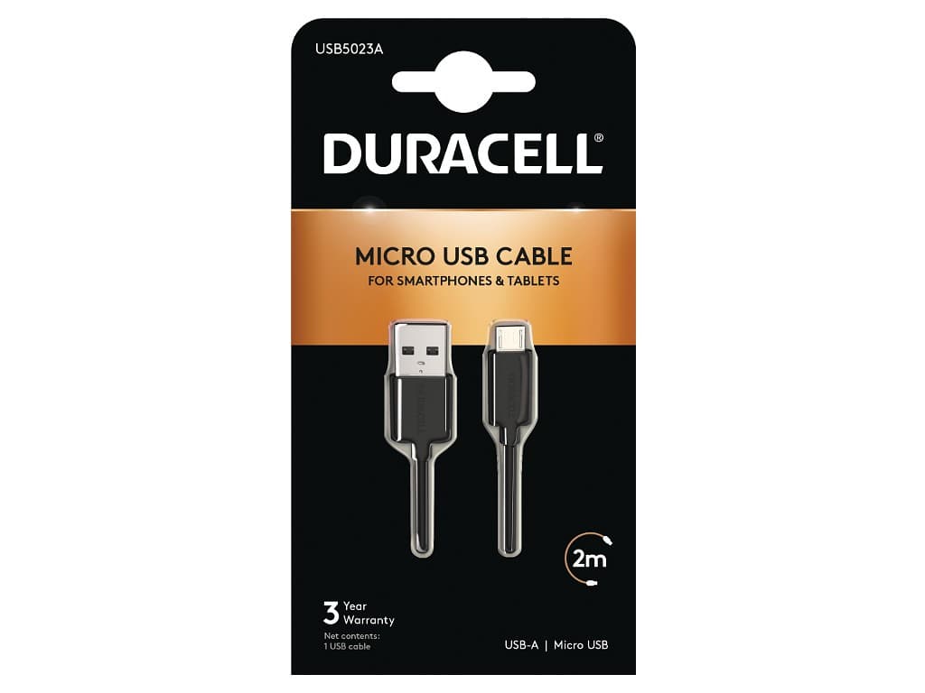Duracell USB5023A USB-kabel 2.0 2 m USB A Micro-USB A Zwart