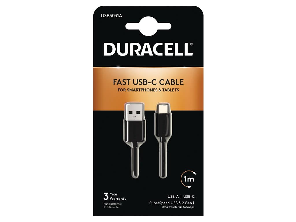 Duracell USB5031A USB-kabel 3.2 Gen 1 (3.1 Gen 1) 1 m USB A USB C Zwart