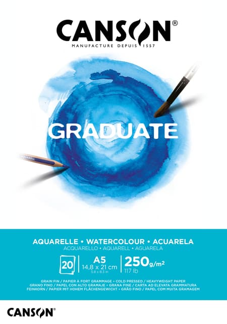 Aquarelpapier Canson Graduate Watercolour 20vel 250gr A5 natuurlijk wit
